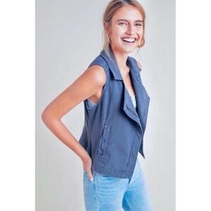 NWT New Anthropologie Marrakech Moto Blue Cotton Vest Size S